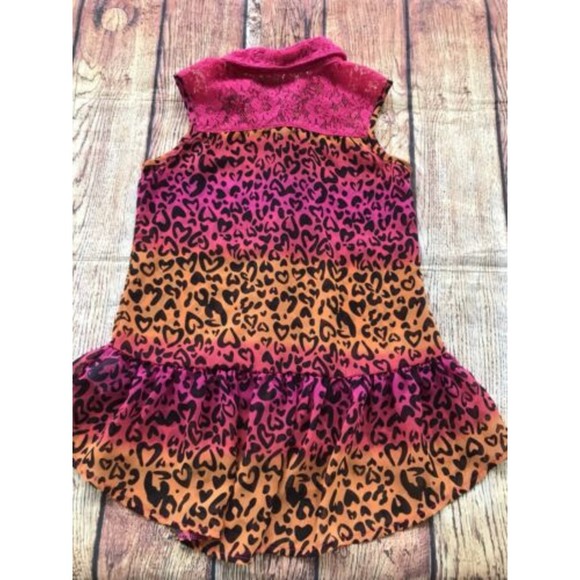 George Leopard Print Hearts Button Front Lace Ruffle Top Girl's Size Med. Pink - Picture 8 of 8